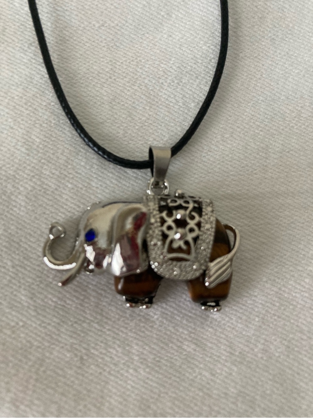 Silver-Tone and Brown Elephant Pendant Necklace - Women's Jewelry